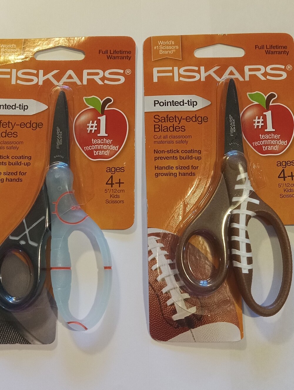 NEW FISKARS Kids Pointed Tip Safety Blade Scissors, Lot Of 2 Football & Hockey